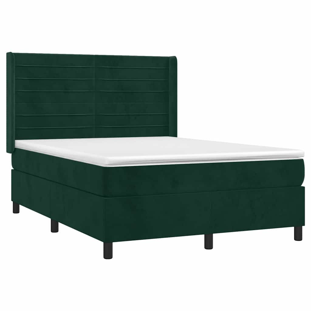 Krevet box spring s madracem LED tamnozeleni 140x190 cm baršun
