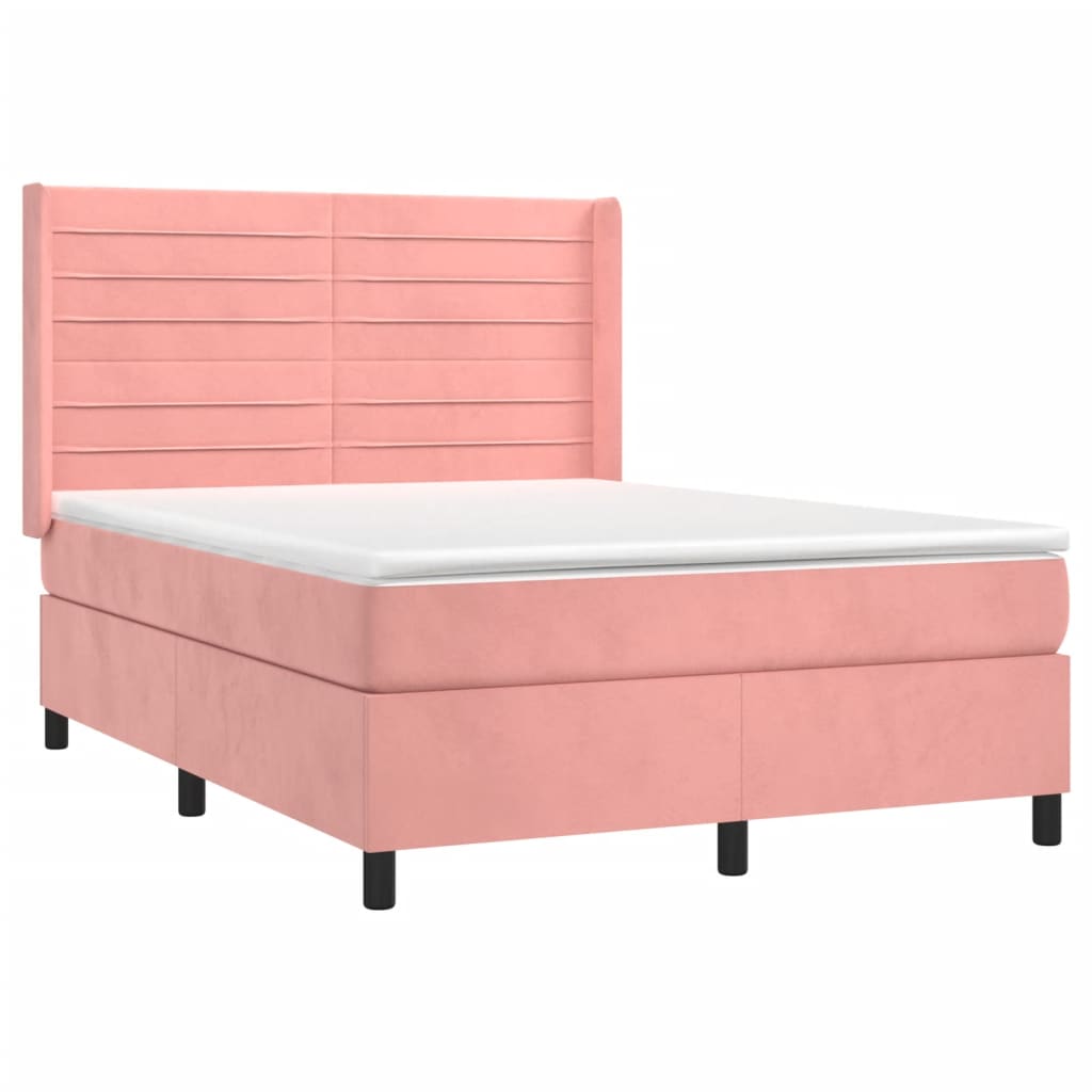 Krevet box spring s madracem LED ružičasti 140x190cm baršunasti