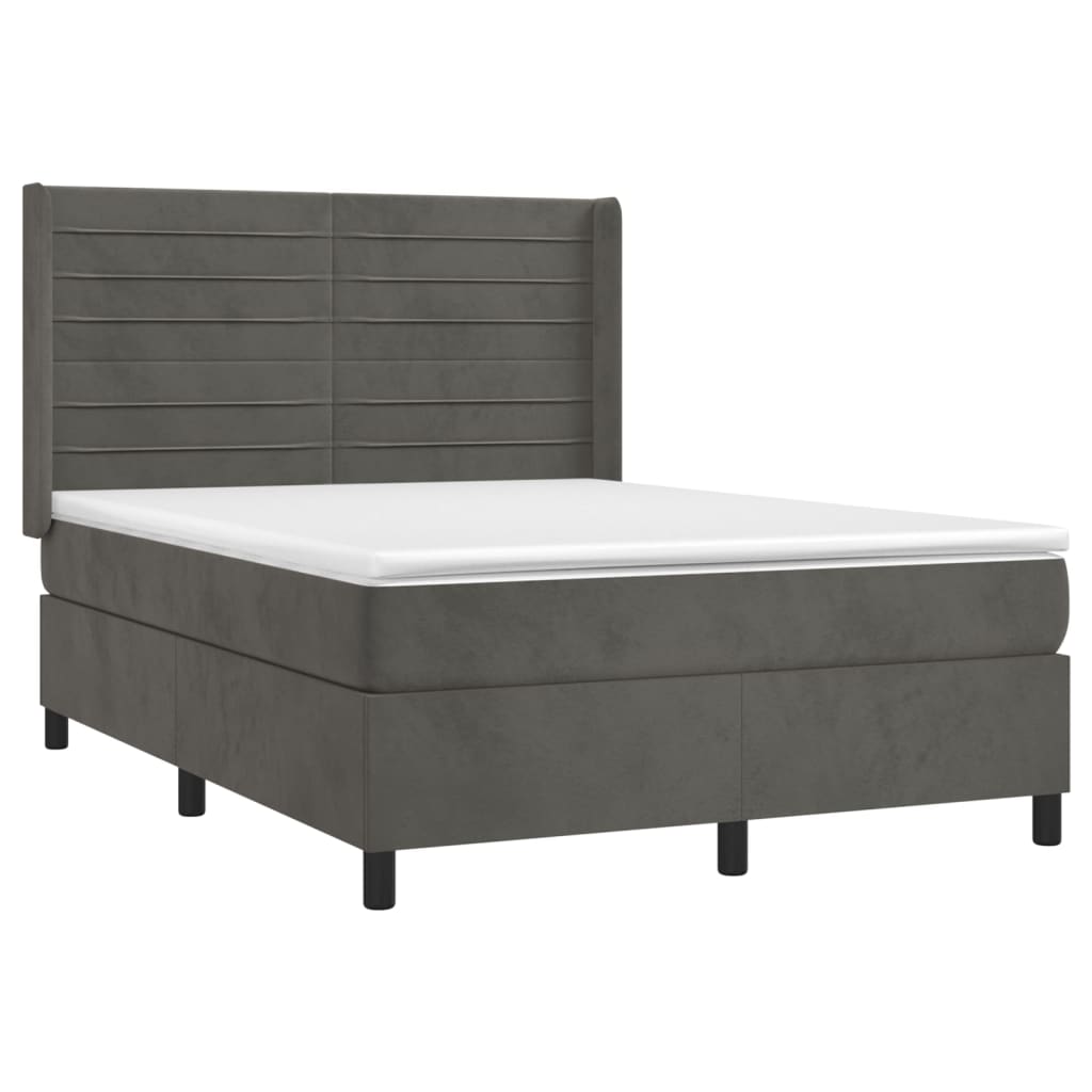 Krevet box spring s madracem LED tamnosivi 140x200 cm baršun
