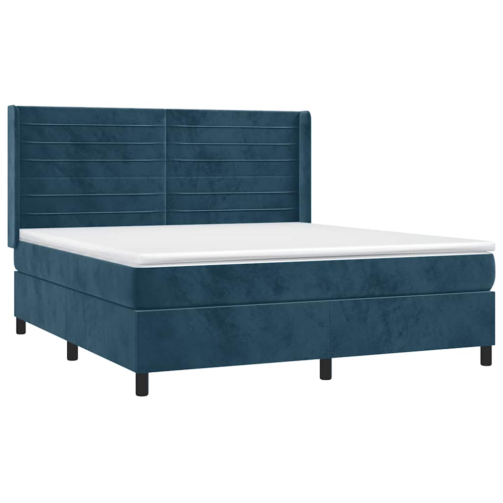 Krevet box spring s madracem LED tamnoplavi 160x200 cm baršun