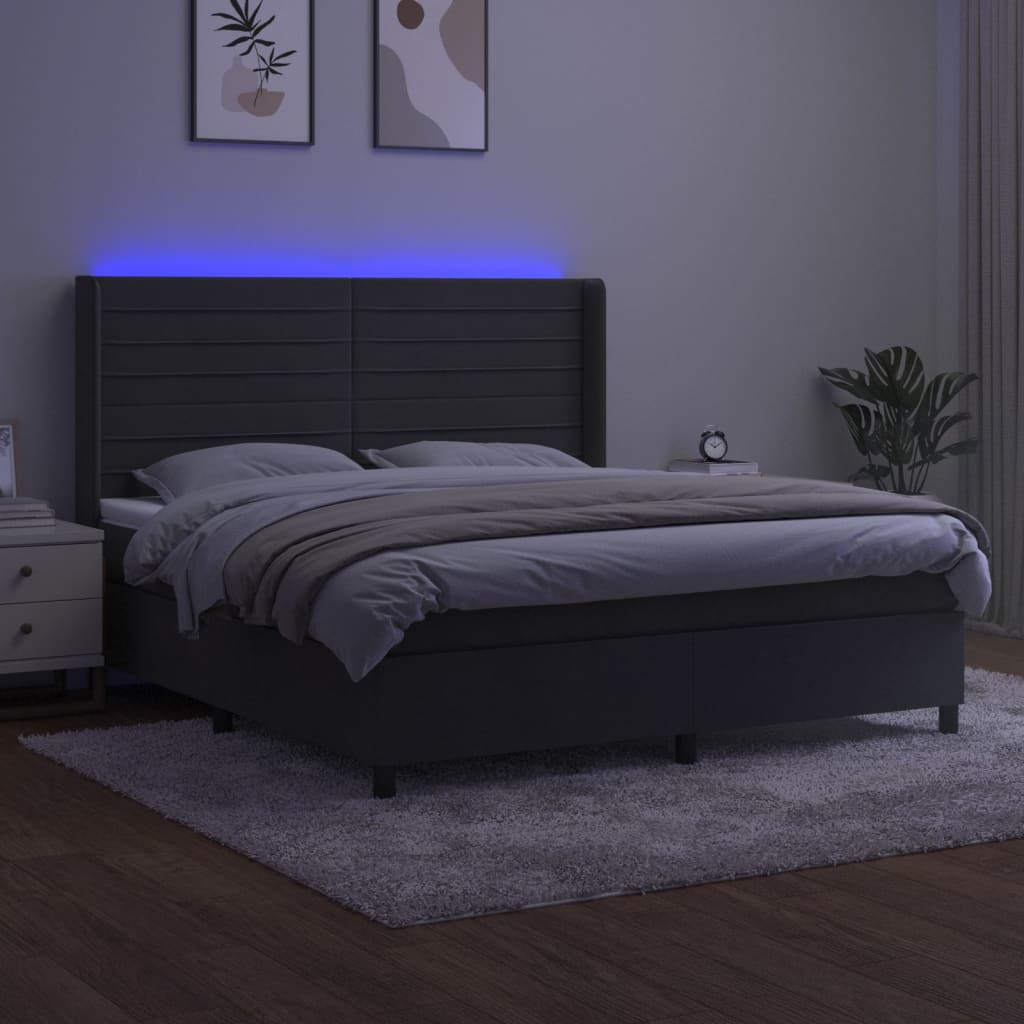 Krevet box spring s madracem LED tamnosivi 180x200 cm baršun