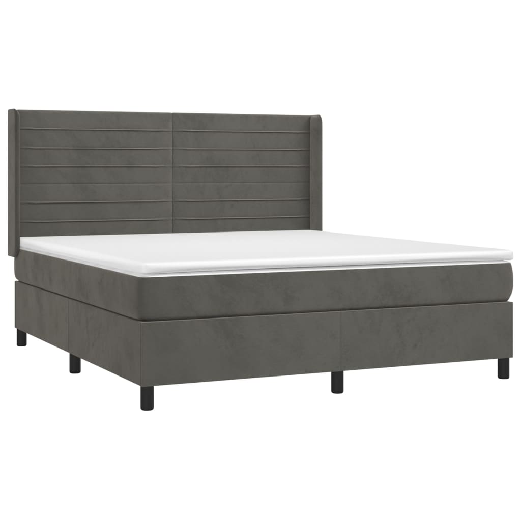Krevet box spring s madracem LED tamnosivi 180x200 cm baršun