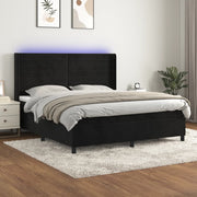 Krevet box spring s madracem LED crni 180x200 cm baršun