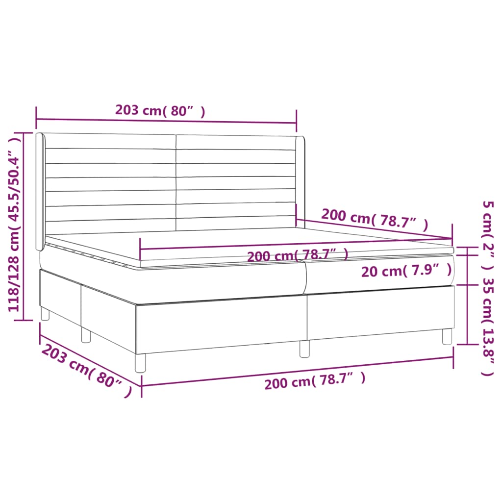 Krevet box spring s madracem LED crni 200x200 cm baršun