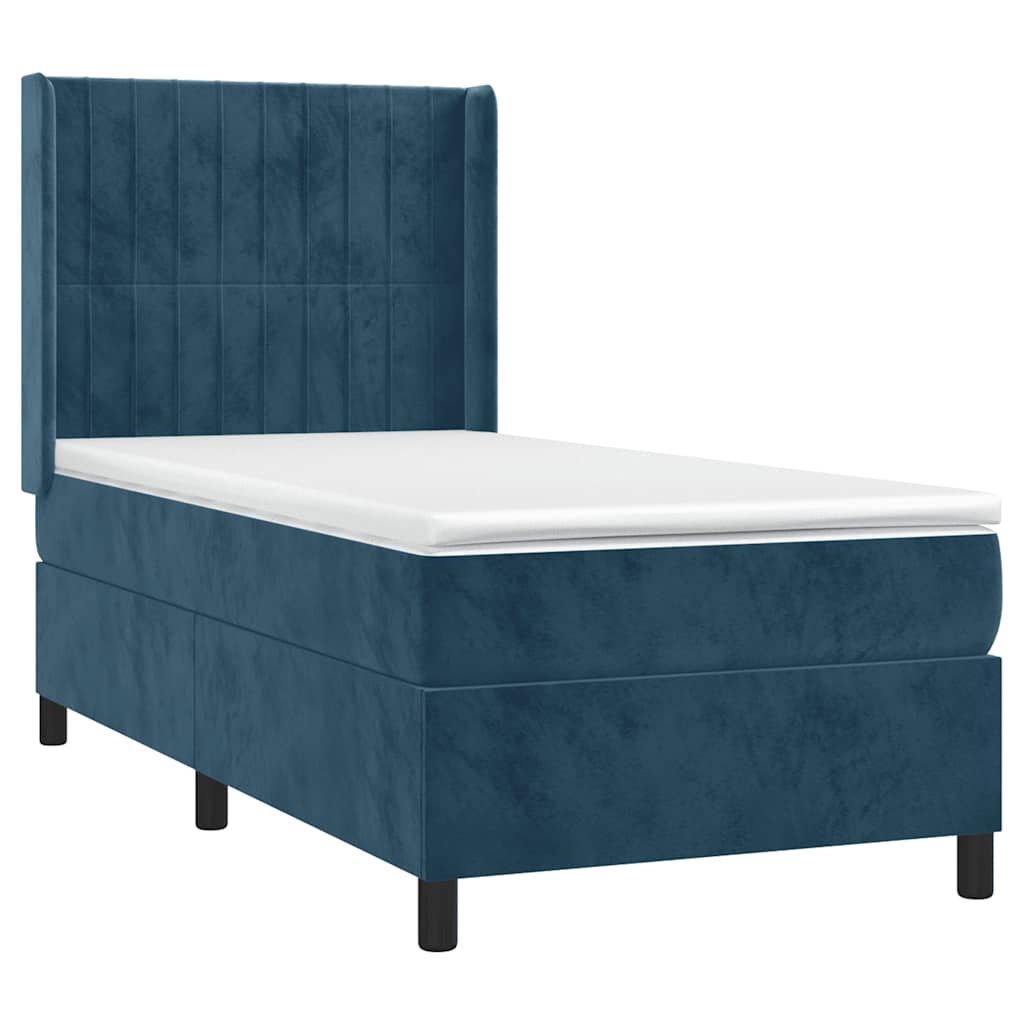 Krevet box spring s madracem LED tamnoplavi 80 x 200 cm baršun