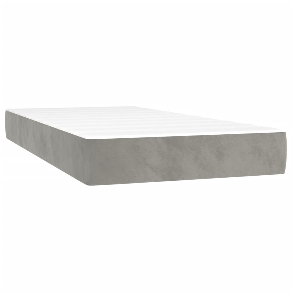 Krevet box spring s madracem LED svjetlosivi 90x190 cm baršun