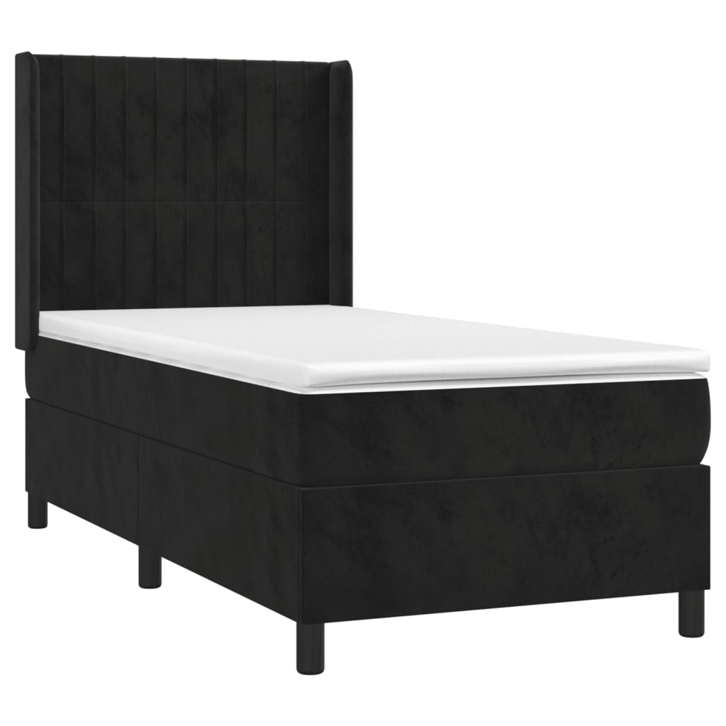 Krevet box spring s madracem LED crni 100x200 cm baršun