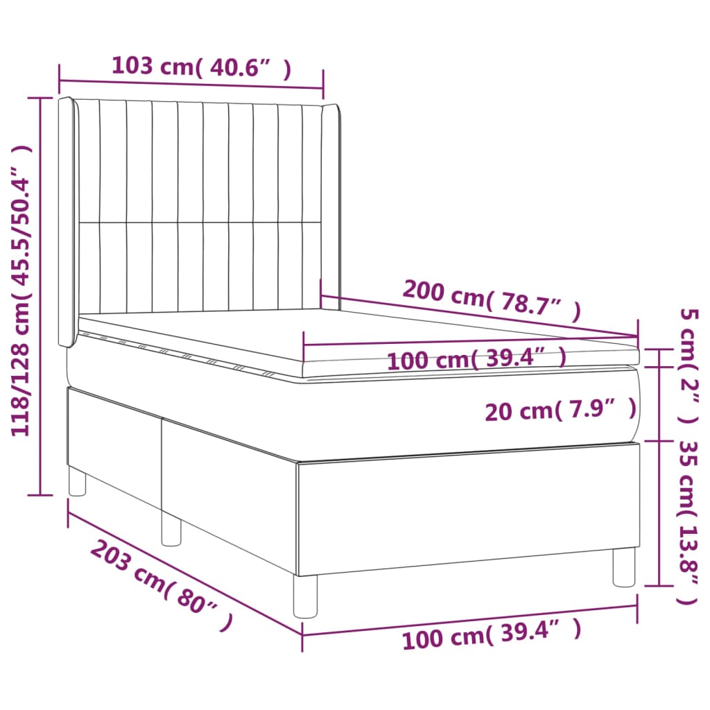 Krevet box spring s madracem LED crni 100x200 cm baršun