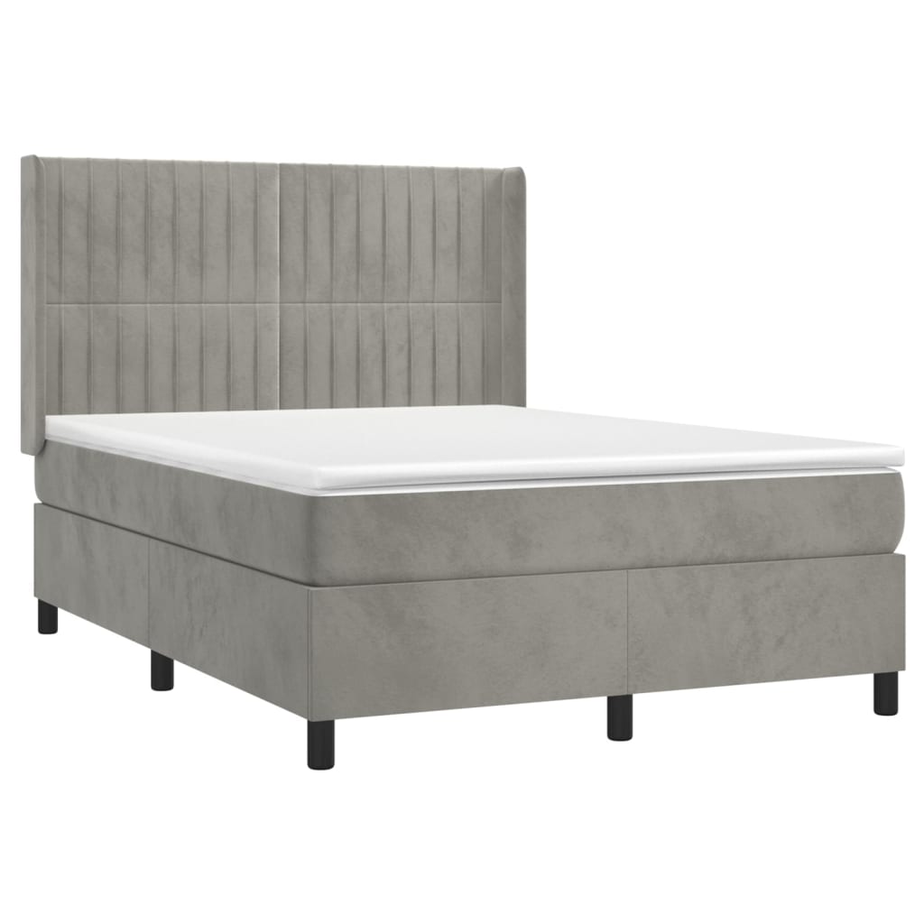Krevet box spring s madracem LED svjetlosivi 140x200 cm baršun