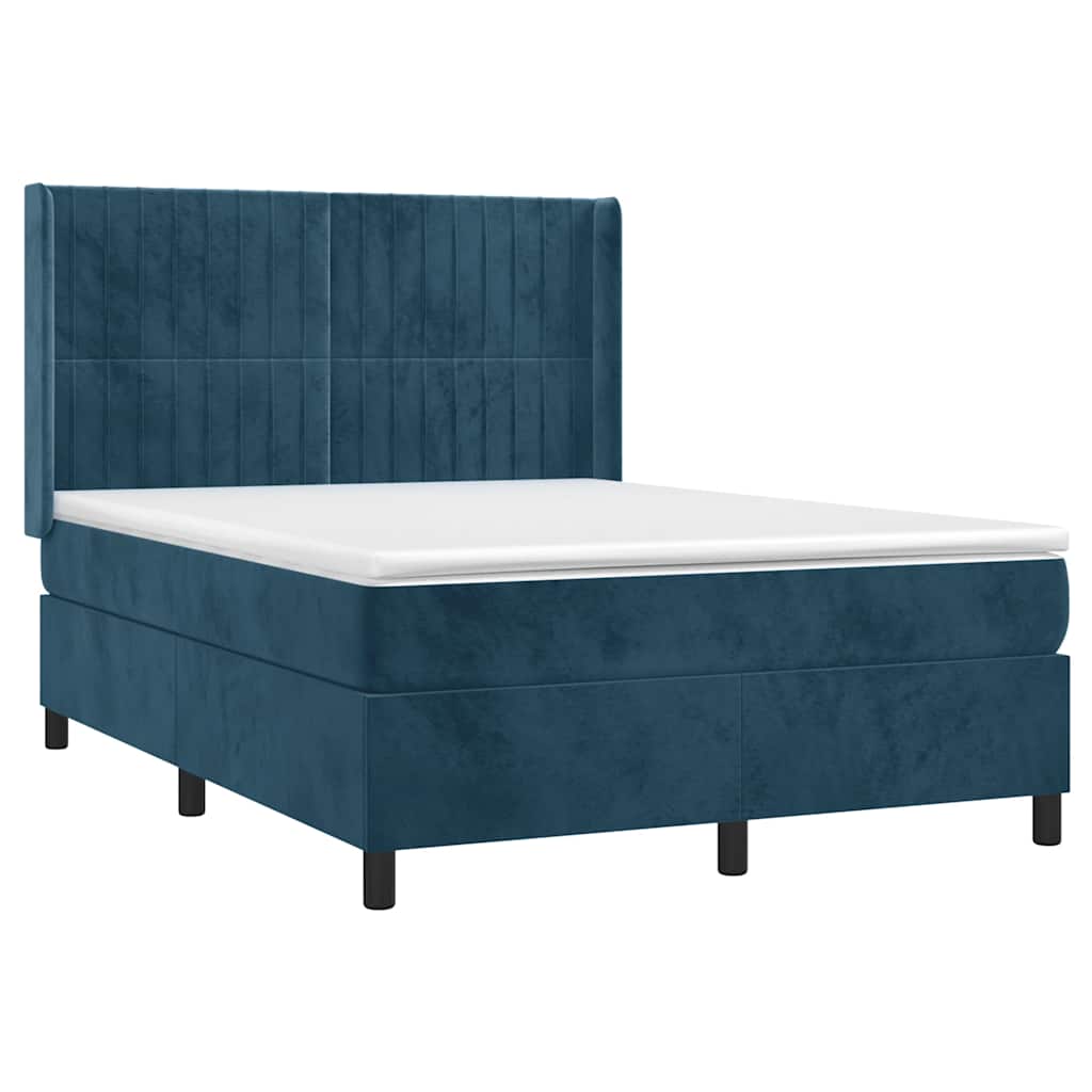 Krevet box spring s madracem LED tamnoplavi 140x200 cm baršun