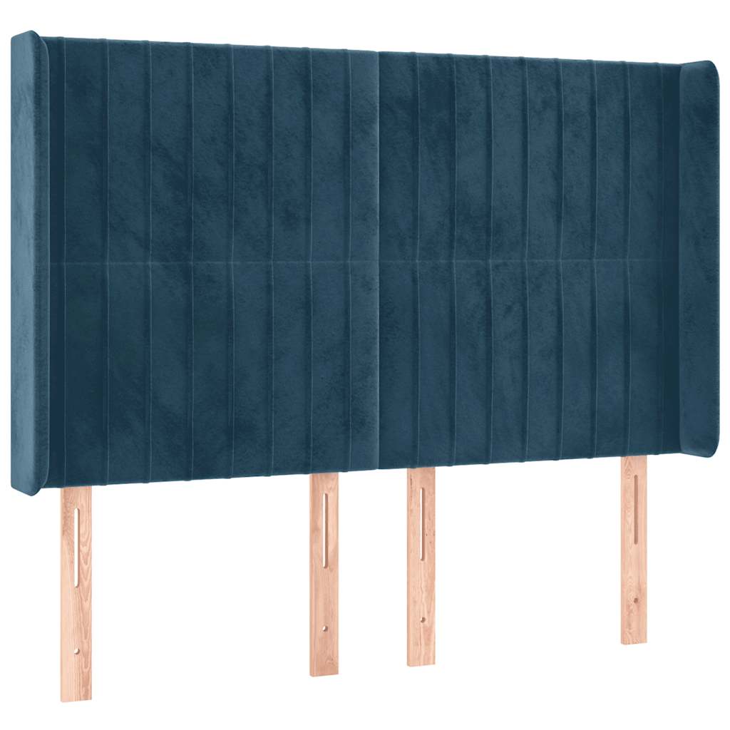 Krevet box spring s madracem LED tamnoplavi 140x200 cm baršun