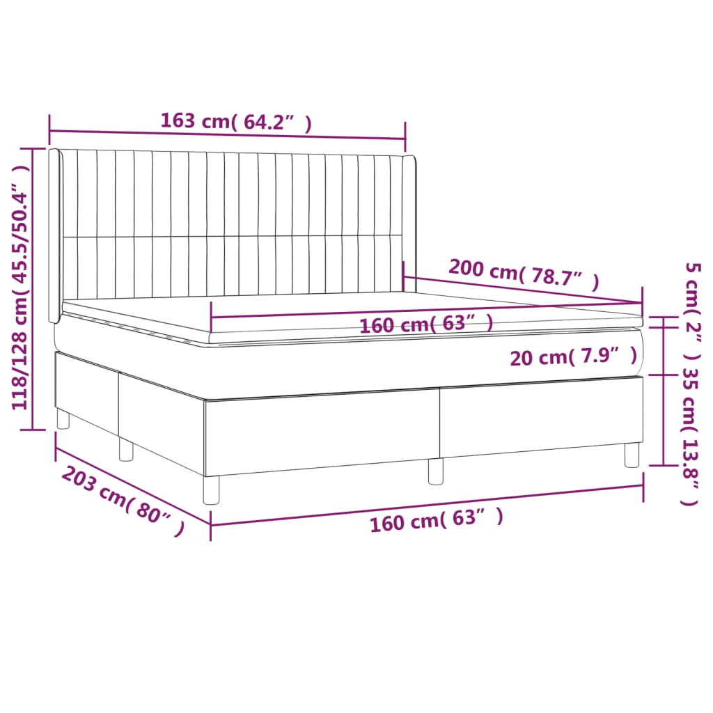 Krevet box spring s madracem LED tamnosivi 160x200 cm baršun