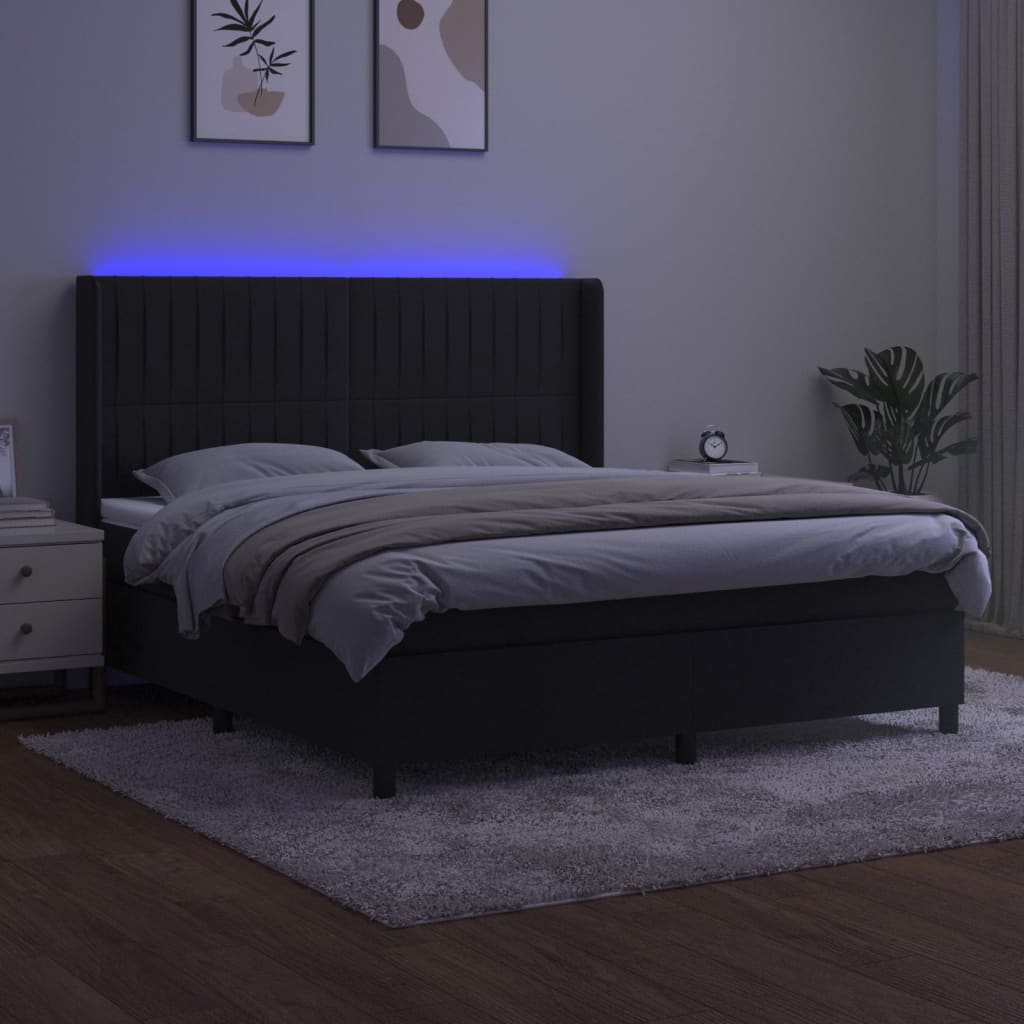 Krevet box spring s madracem LED crni 160x200 cm baršun