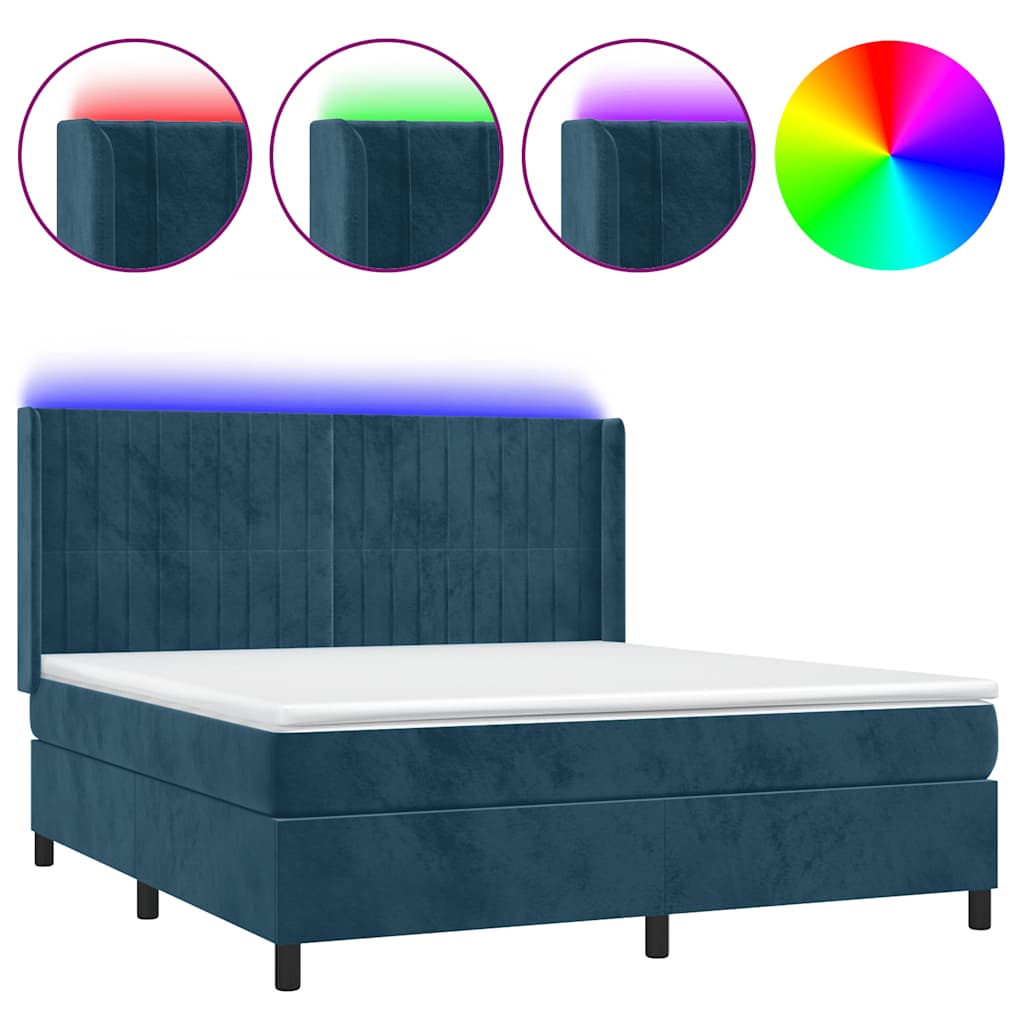Krevet box spring s madracem LED tamnoplavi 160x200 cm baršun