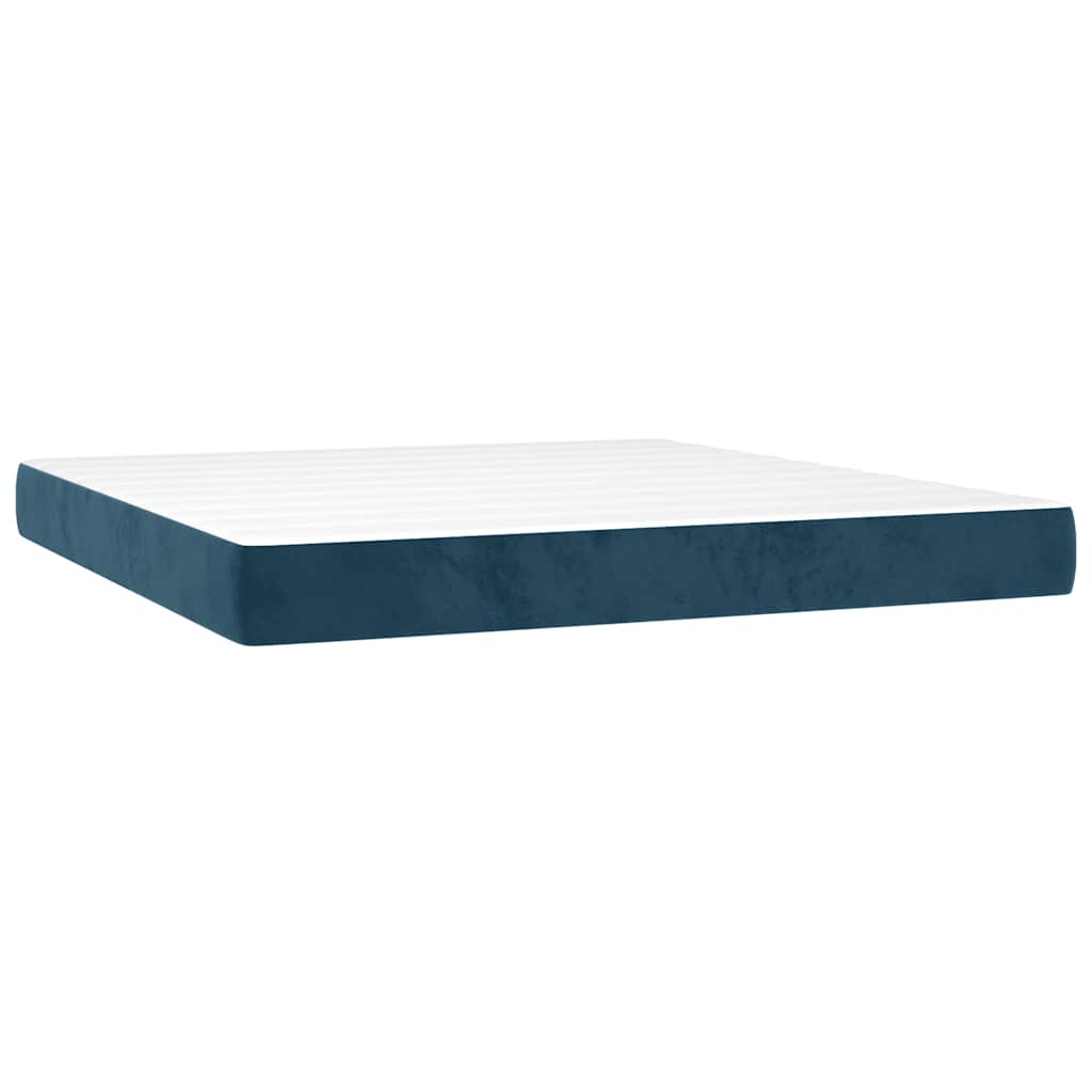 Krevet box spring s madracem LED tamnoplavi 160x200 cm baršun