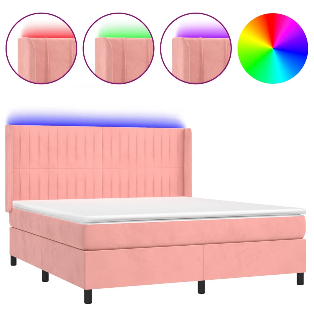 Krevet box spring s madracem LED ružičasti 180x200cm baršunasti