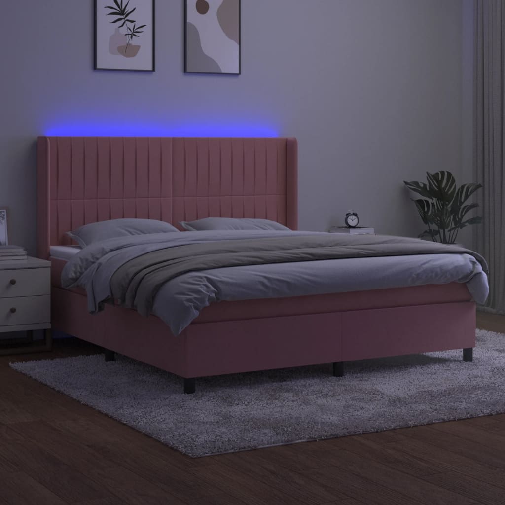 Krevet box spring s madracem LED ružičasti 180x200cm baršunasti