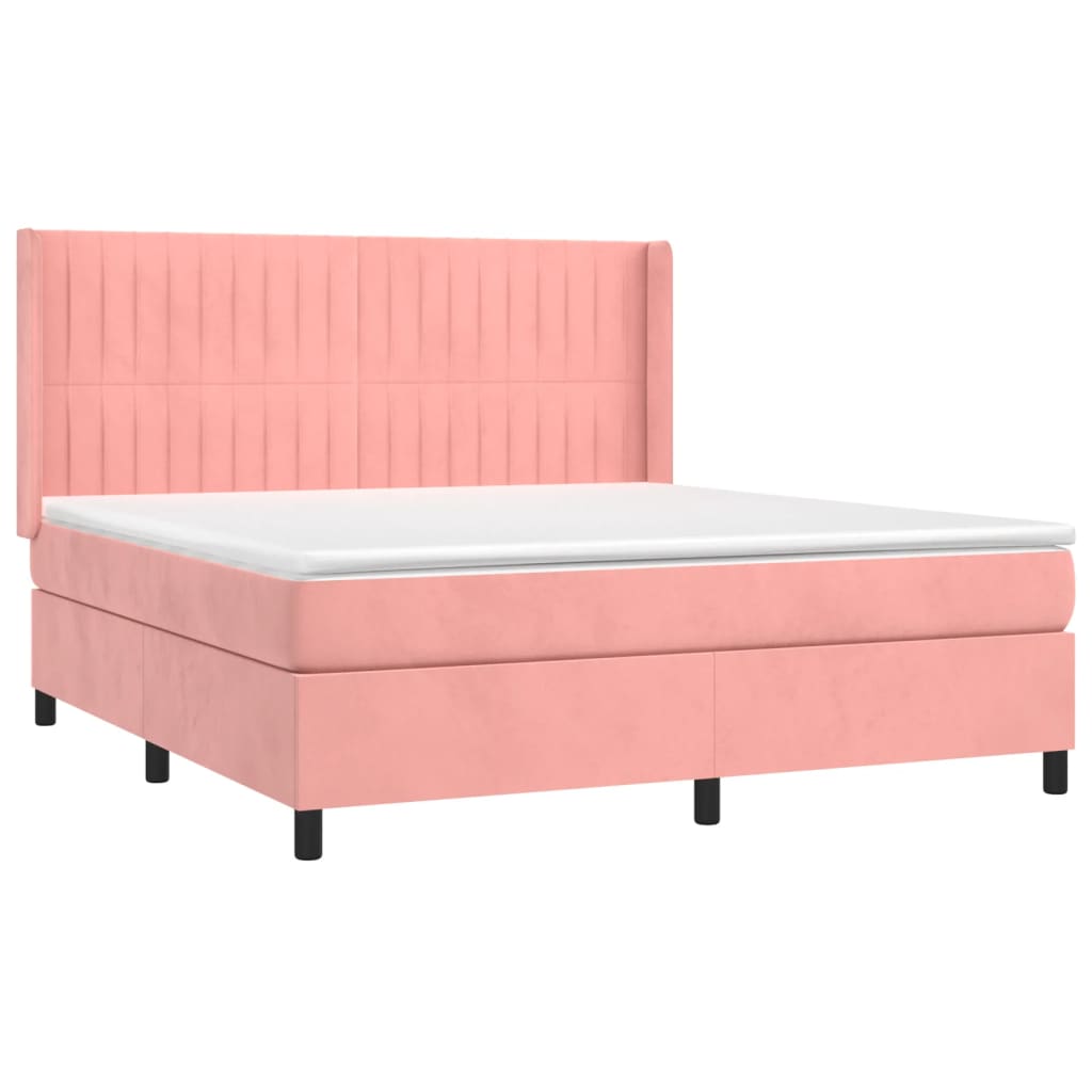 Krevet box spring s madracem LED ružičasti 180x200cm baršunasti
