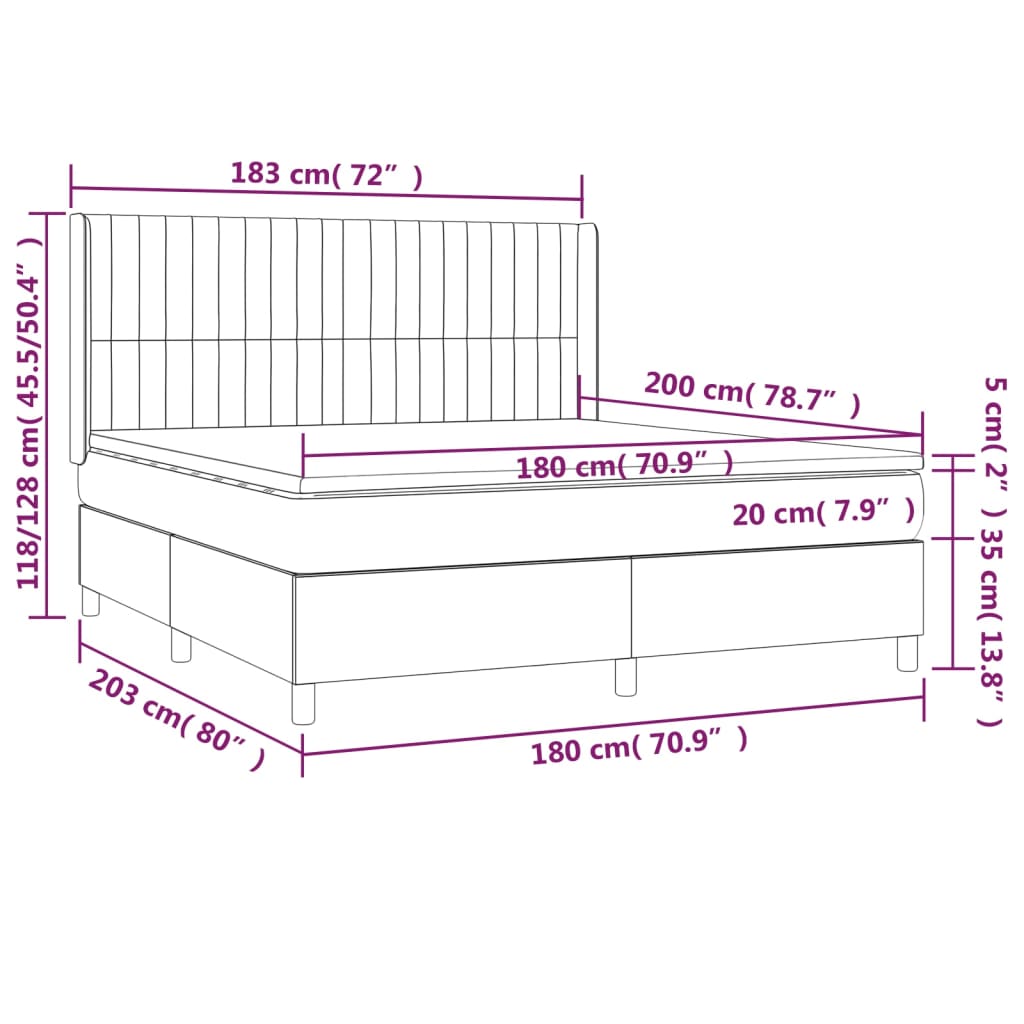 Krevet box spring s madracem LED ružičasti 180x200cm baršunasti