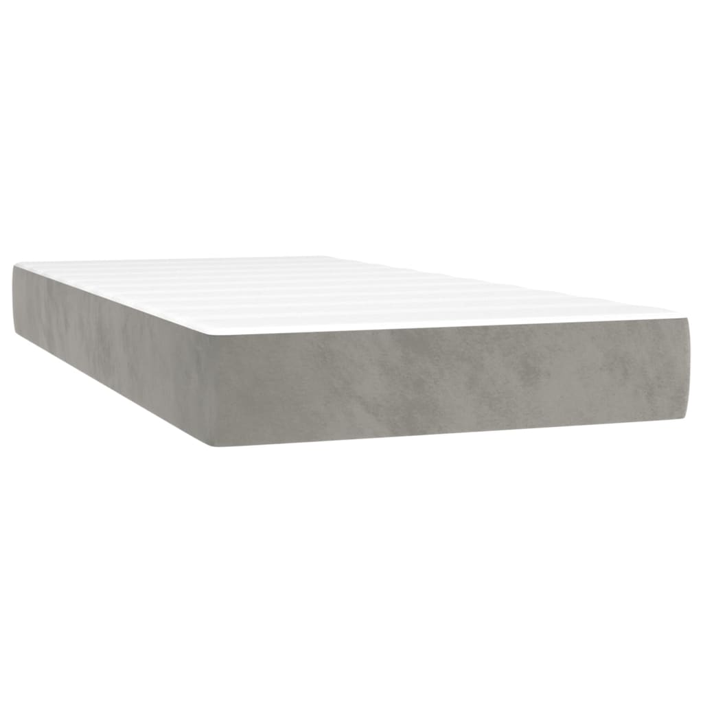 Krevet box spring s madracem LED svjetlosivi 200x200 cm baršun