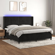 Krevet box spring s madracem LED crni 200x200 cm baršun