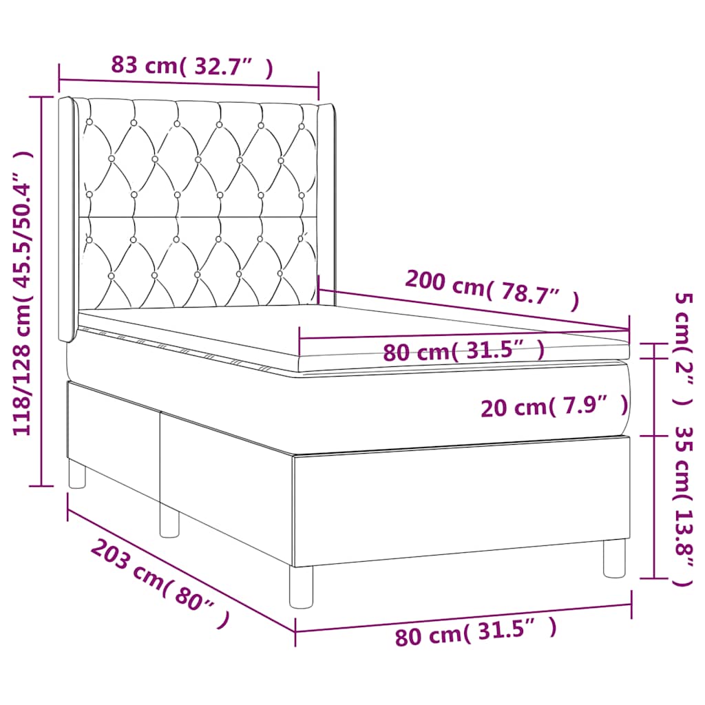 Krevet box spring s madracem LED tamnoplavi 80 x 200 cm baršun
