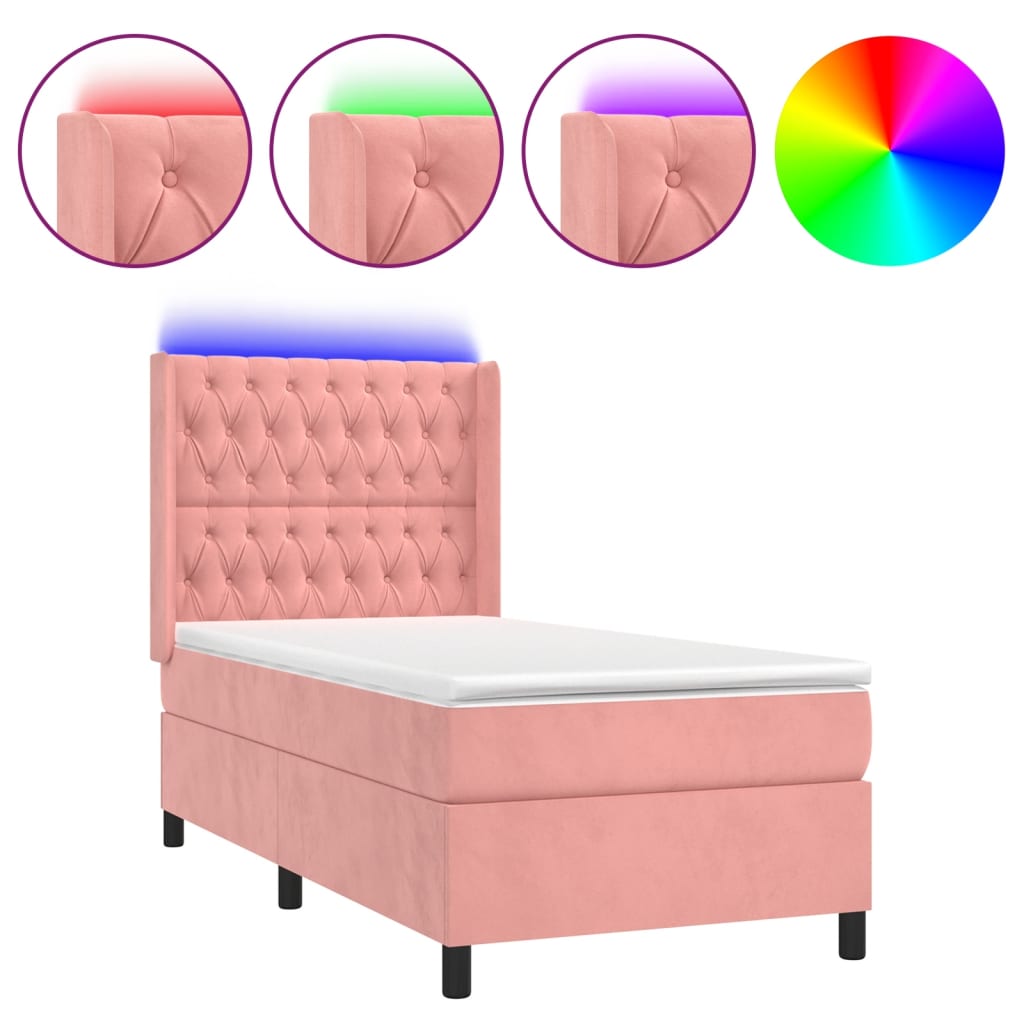 Krevet box spring s madracem LED ružičasti 80x200 cm baršunasti