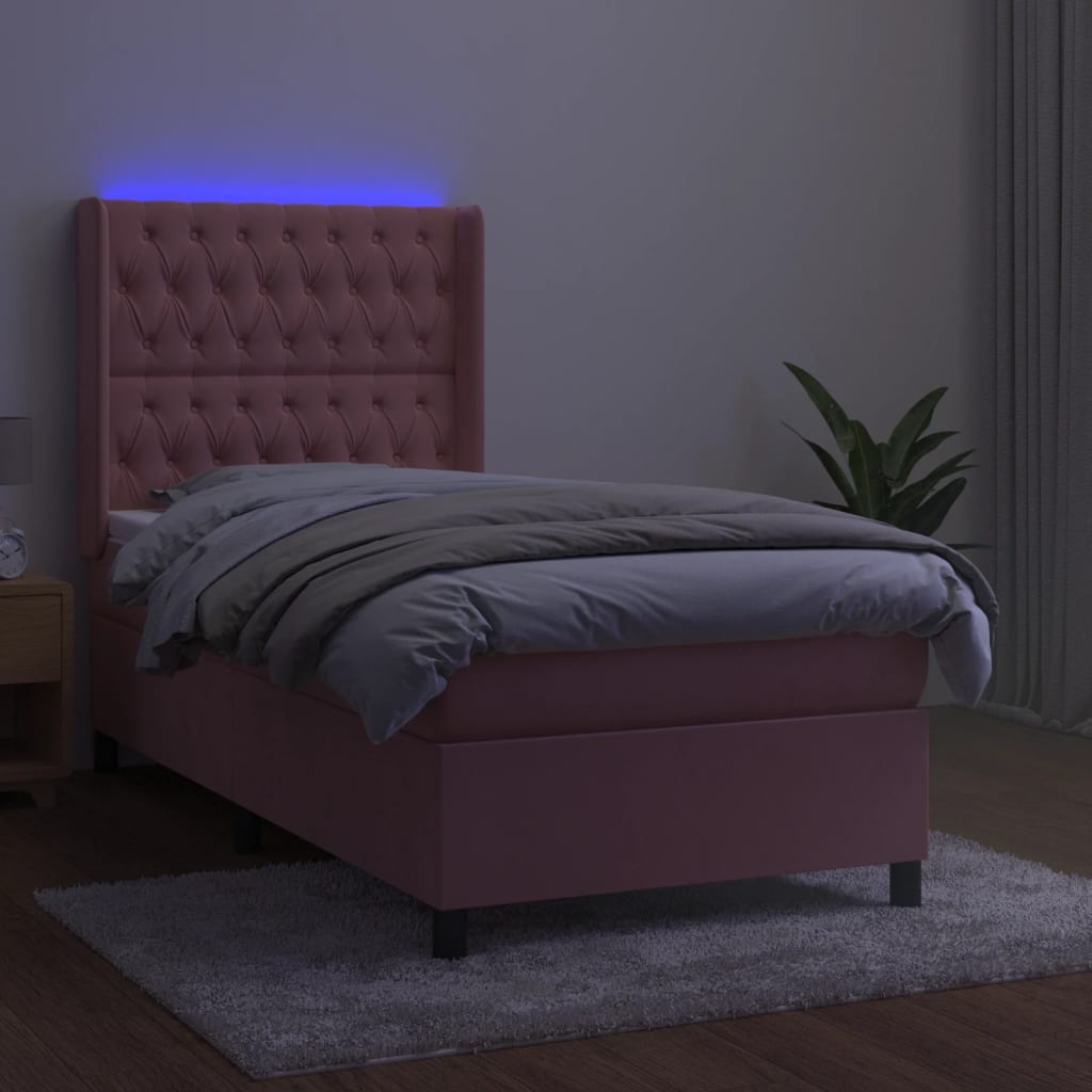 Krevet box spring s madracem LED ružičasti 80x200 cm baršunasti