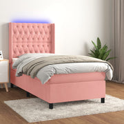 Krevet box spring s madracem LED ružičasti 80x200 cm baršunasti