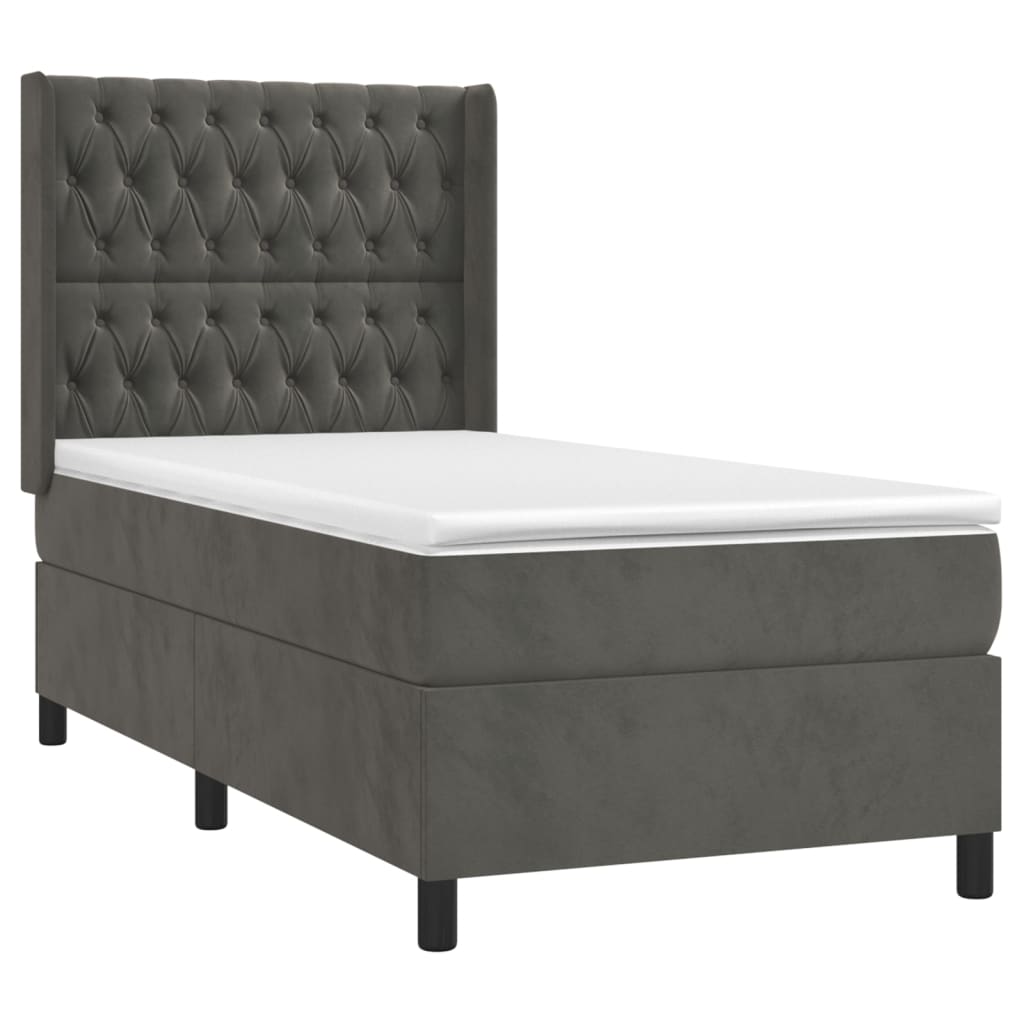 Krevet box spring s madracem LED tamnosivi 100x200 cm baršun