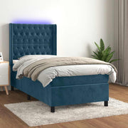 Krevet box spring s madracem LED tamnoplavi 100x200 cm baršun