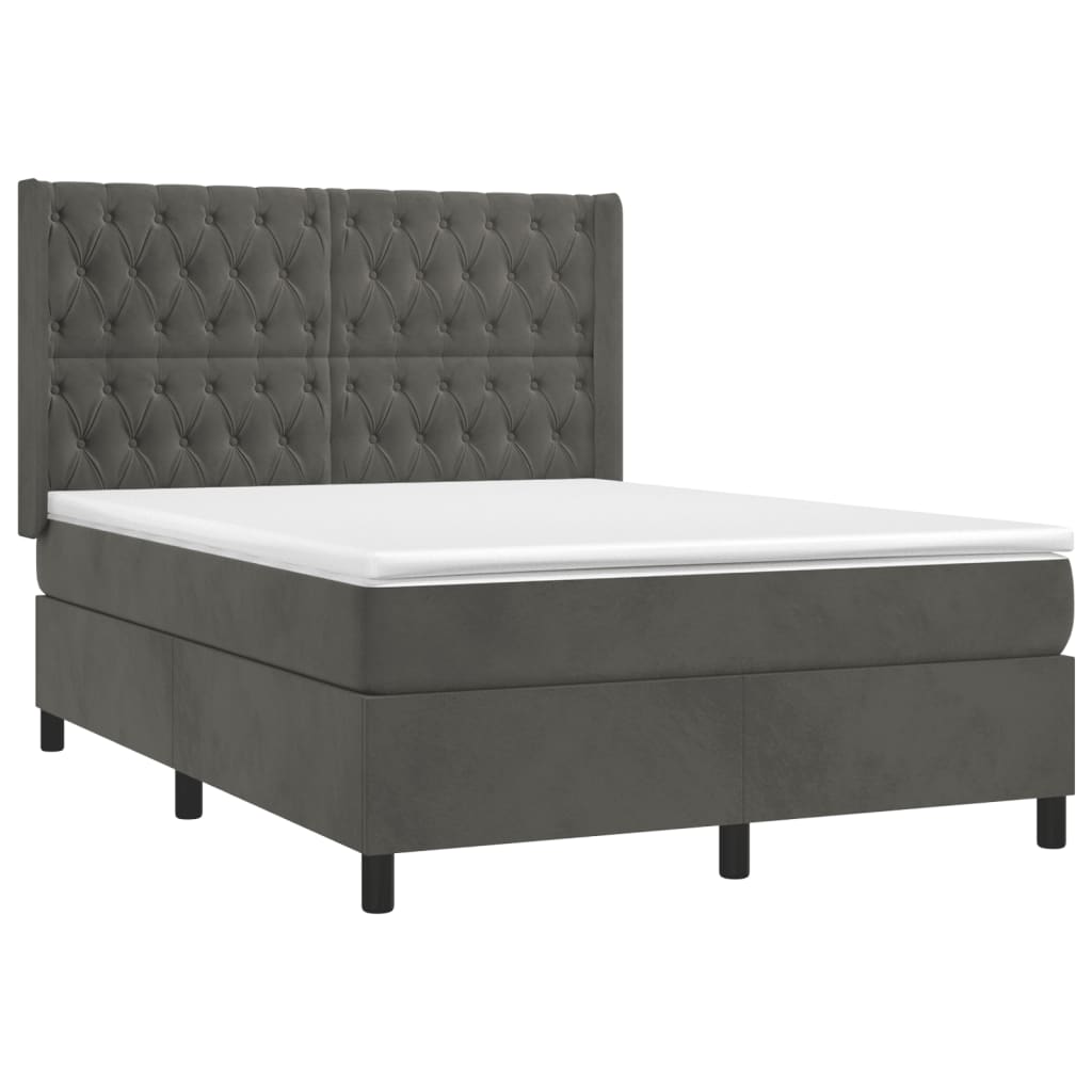 Krevet box spring s madracem LED tamnosivi 140x190 cm baršun