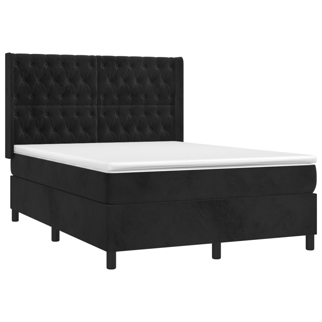 Krevet box spring s madracem LED crni 140x190 cm baršun