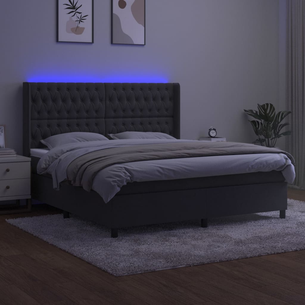 Krevet box spring s madracem LED tamnosivi 160x200 cm baršun