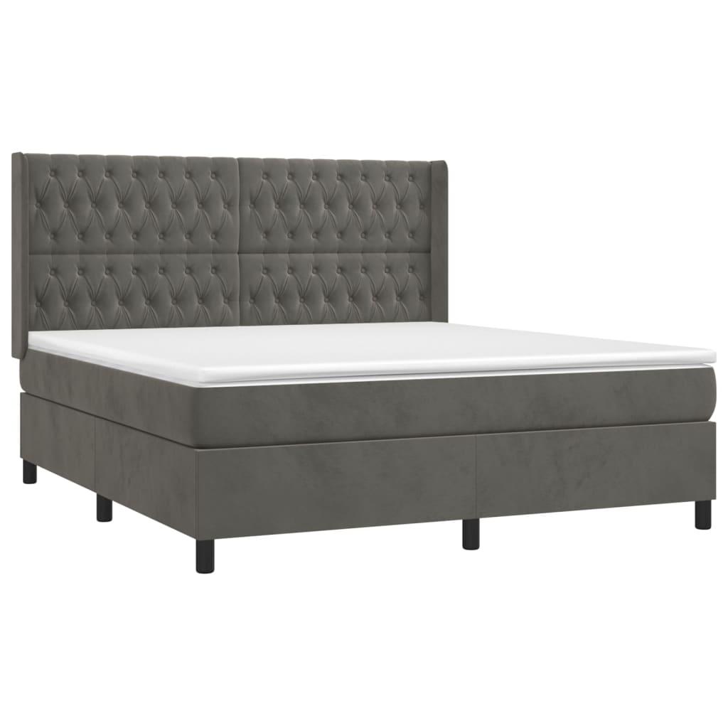 Krevet box spring s madracem LED tamnosivi 160x200 cm baršun