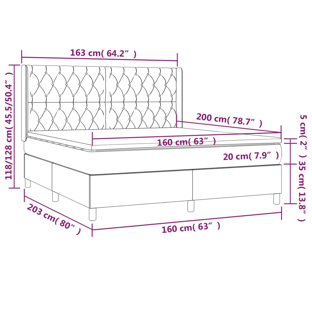 Krevet box spring s madracem LED tamnosivi 160x200 cm baršun