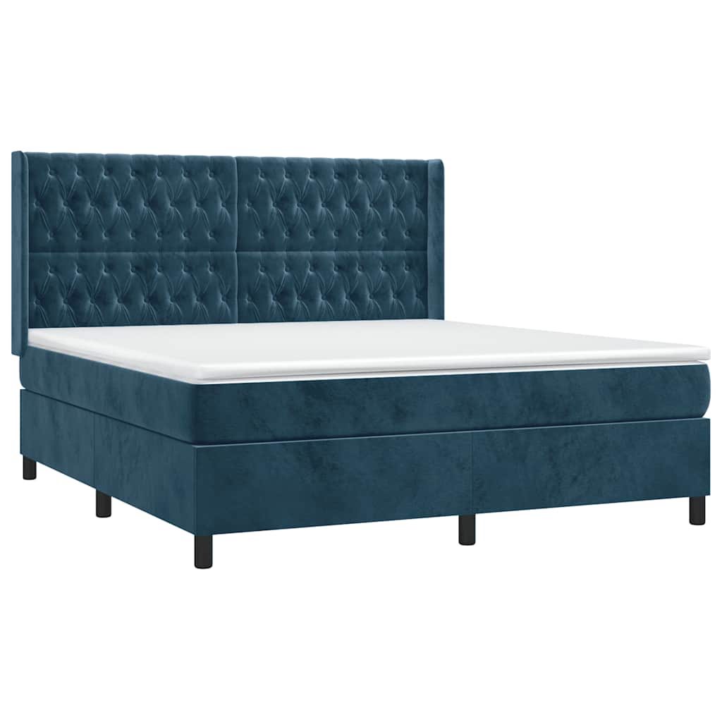 Krevet box spring s madracem LED tamnoplavi 160x200 cm baršun