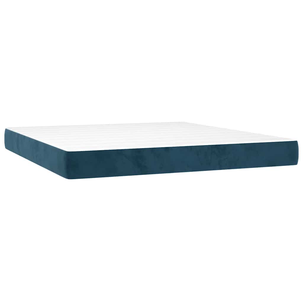 Krevet box spring s madracem LED tamnoplavi 160x200 cm baršun