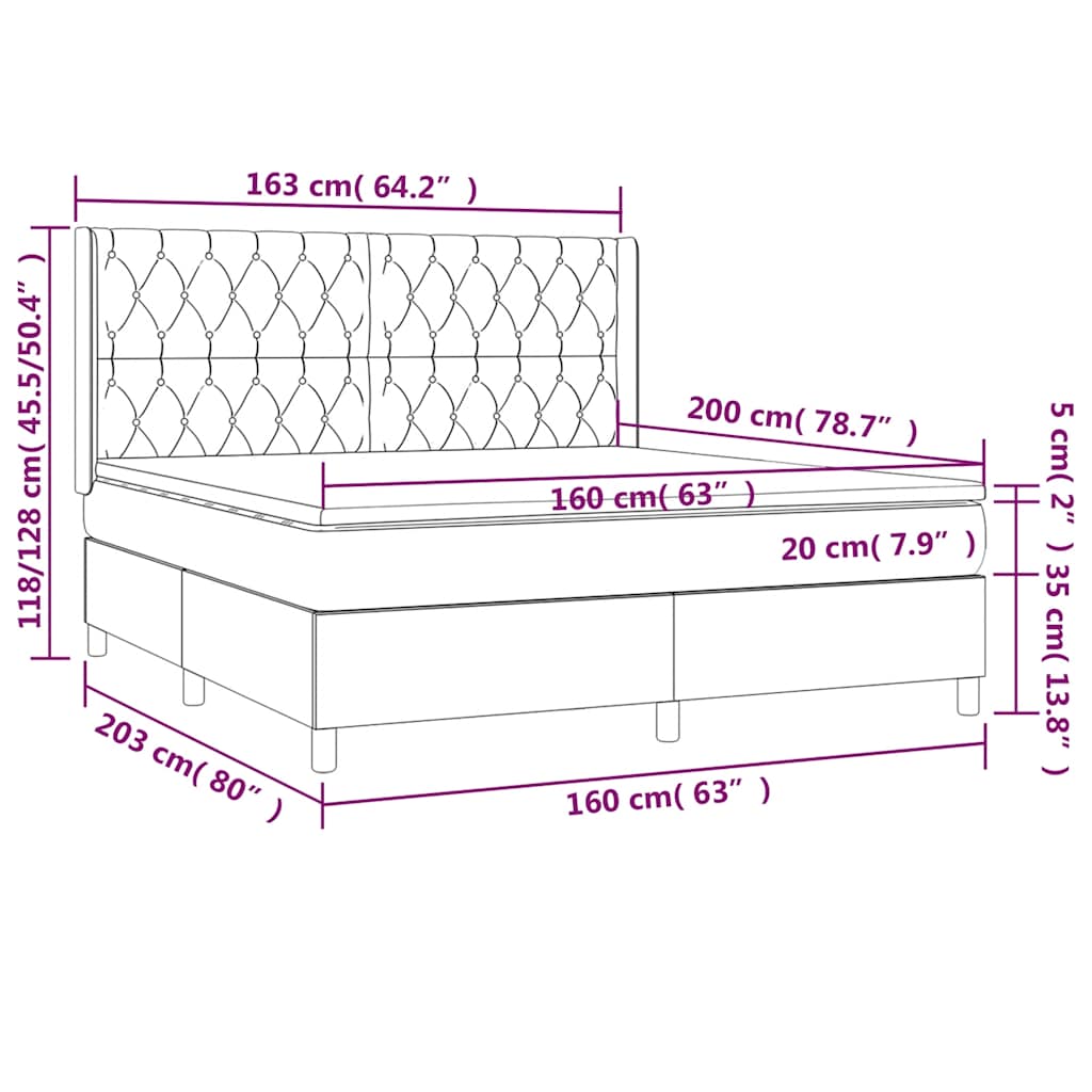 Krevet box spring s madracem LED tamnoplavi 160x200 cm baršun