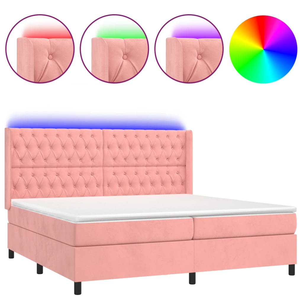 Krevet box spring s madracem LED ružičasti 160x200cm baršunasti