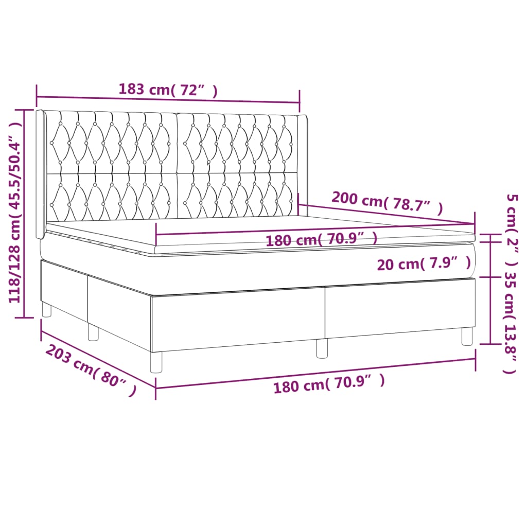 Krevet box spring s madracem LED tamnosivi 180x200 cm baršun