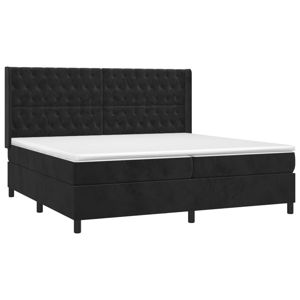 Krevet box spring s madracem LED crni 200x200 cm baršun