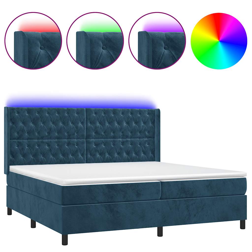 Krevet box spring s madracem LED tamnoplavi 200x200 cm baršun