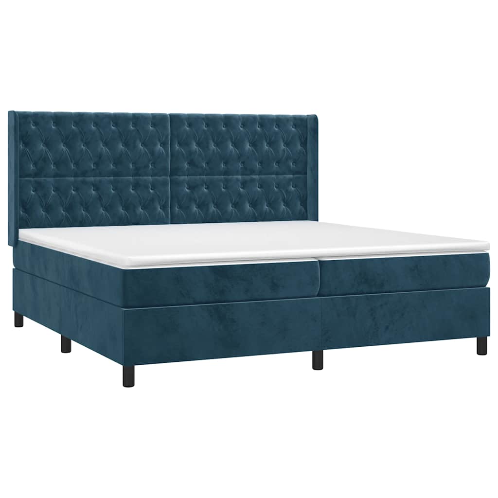 Krevet box spring s madracem LED tamnoplavi 200x200 cm baršun
