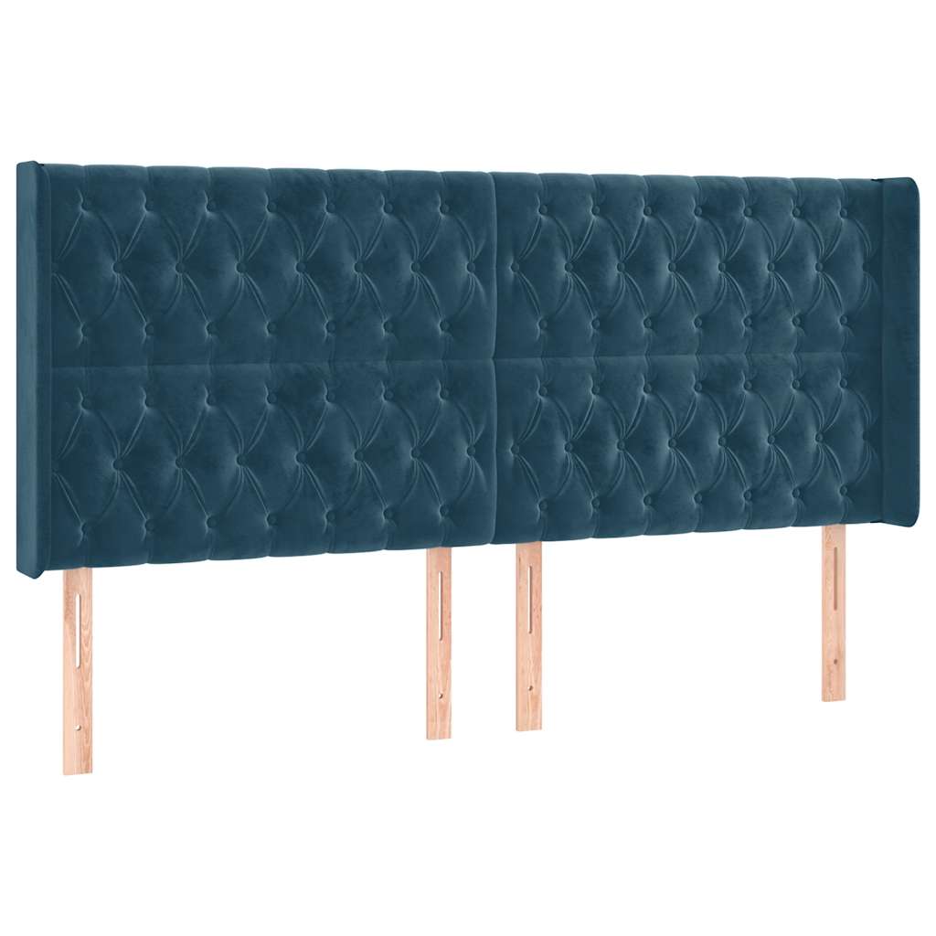 Krevet box spring s madracem LED tamnoplavi 200x200 cm baršun