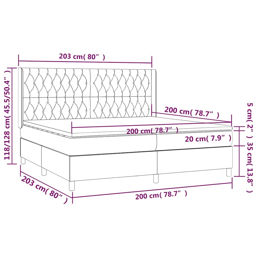 Krevet box spring s madracem LED tamnoplavi 200x200 cm baršun