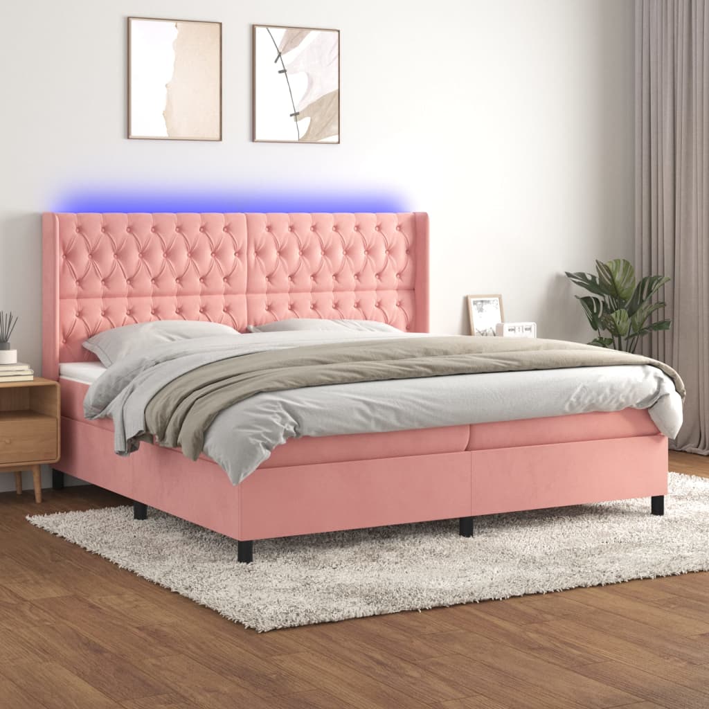 Krevet box spring s madracem LED ružičasti 200x200cm baršunasti