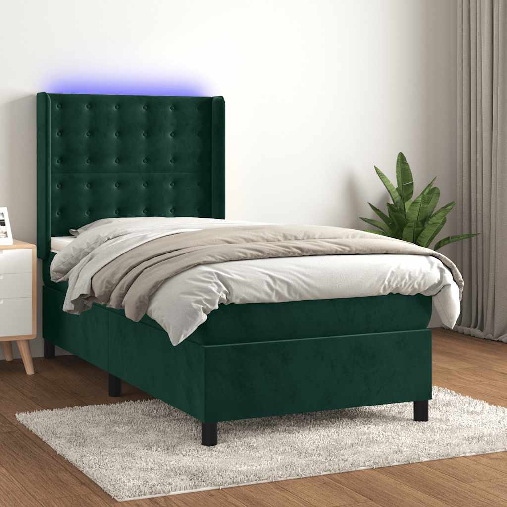 Krevet box spring s madracem LED tamnozeleni 80 x 200 cm baršun