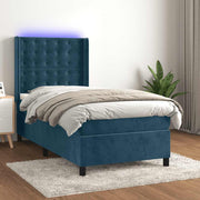 Krevet box spring s madracem LED tamnoplavi 80 x 200 cm baršun