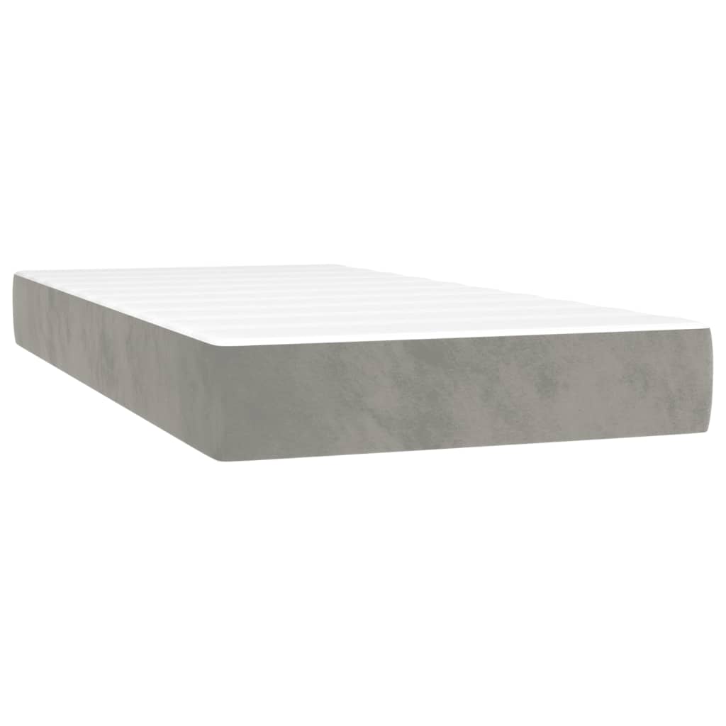 Krevet box spring s madracem LED svjetlosivi 90x190 cm baršun